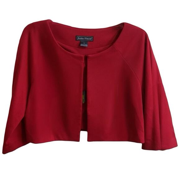 Jessica Howard Blazer Red Short Jacket Size 16 Y2K 3/4 Sleeve Career Holidays - Picture 2 of 11